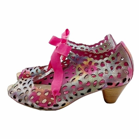 Chanii B Luca Rainbow Leather Heel Laser Cut Open Toe Shoe Women’s Size 41 US 11 - Picture 5 of 15